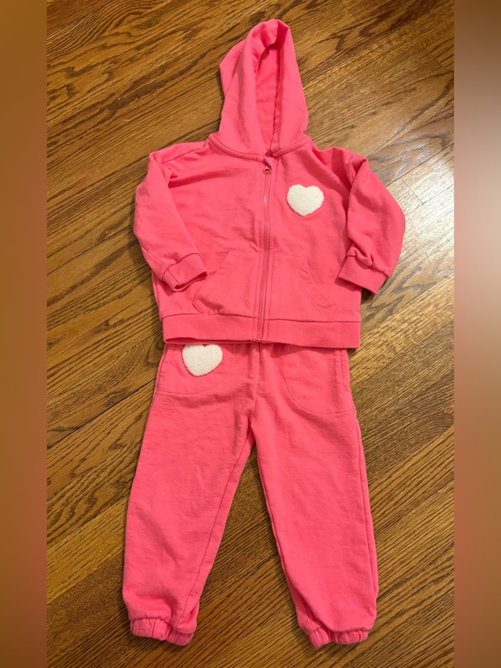 Jessica Simpson Pink Hooded Sweatshirt & Jogger Set with Heart Patches 24M